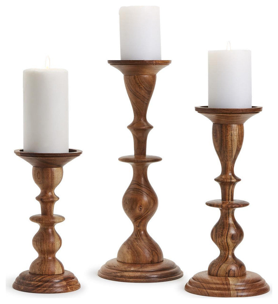 Two's Company Natural Heights Set of 3 Hand-Crafted Pillar Candleholders