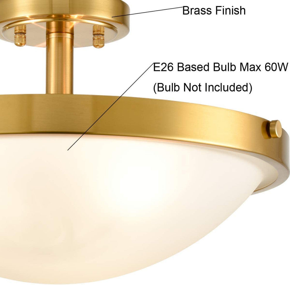 Modern Brass Ceiling Light, 3 Light ,Semi Flush Mount, Glass Shade