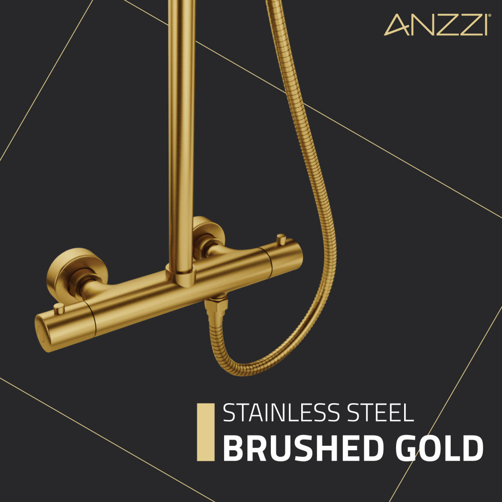 Heavy Rainfall Stainless Steel Shower Bar with Hand Sprayer, Brushed Gold