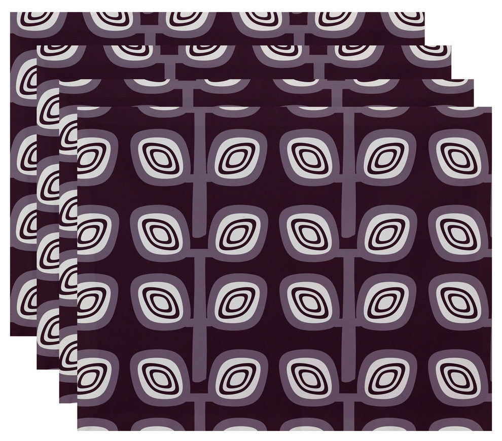 18"x14" Leaf Tree, Geometric Print Placemat, Purple, Set of 4