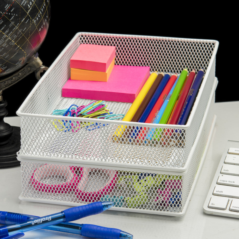 White Mesh Organizer Bins Organizer Basket, 2523-26-27-28, 6x9x2, 12