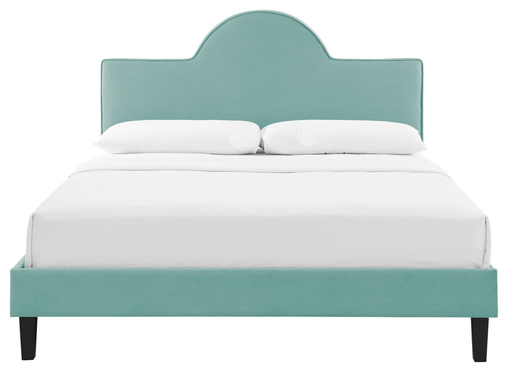 Platform Bed Frame, King Size, Blue, Velvet, Modern, Bedroom Master Guest Suite
