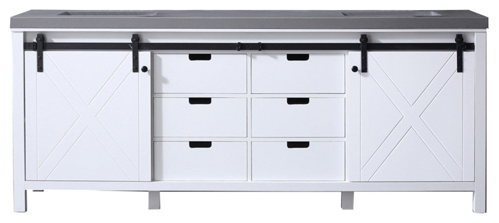 Marsyas 84" Double Vanity, White Square Sinks, No Mirror, White