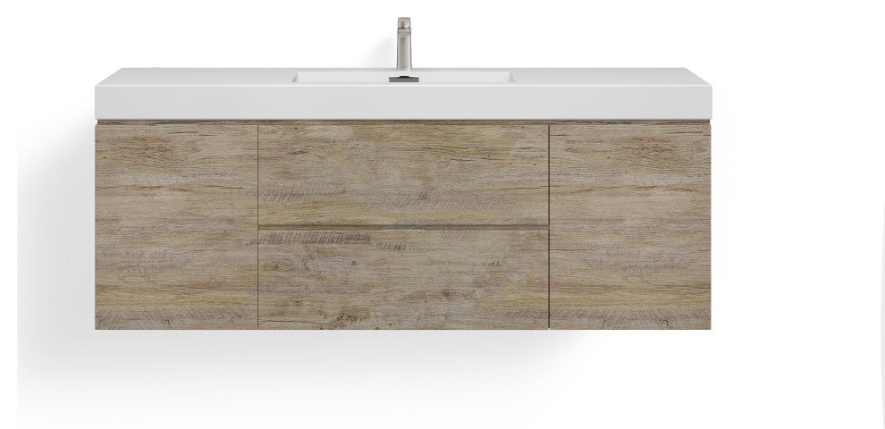 Boutique Bath Vanity, Natural Wood, 60", Single Sink, Wall Mount