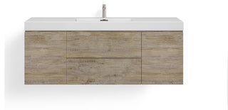 Boutique Bath Vanity, Natural Wood, 60", Single Sink, Wall Mount