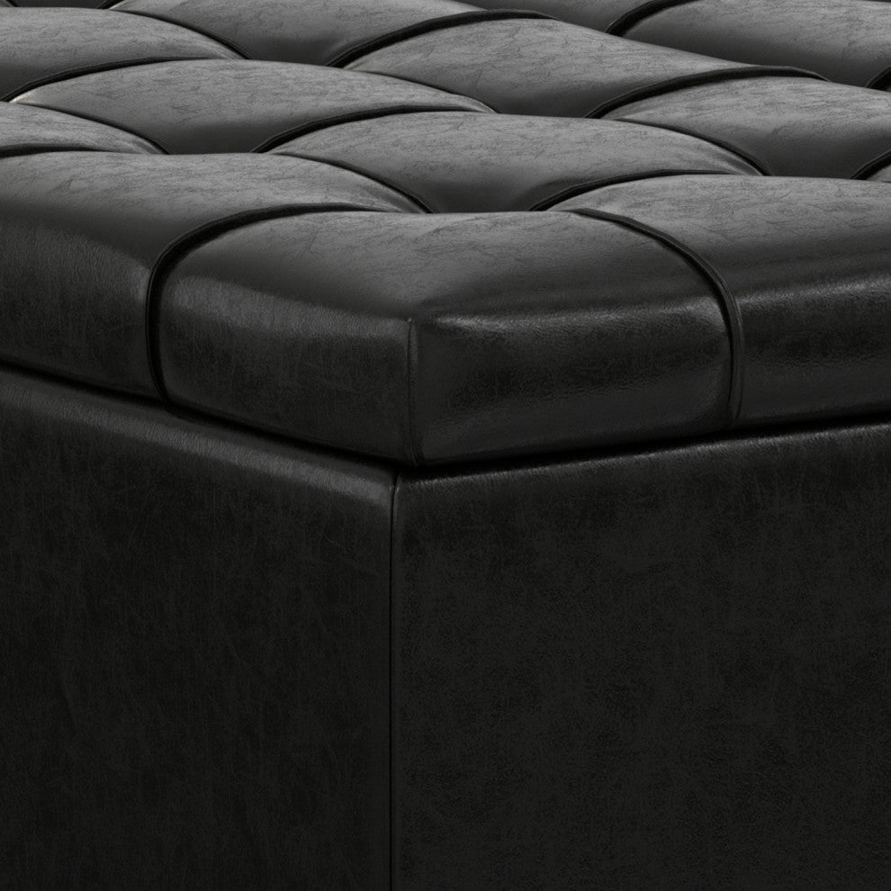 Harrison Large Square Coffee Table Storage Ottoman, Midnight Black