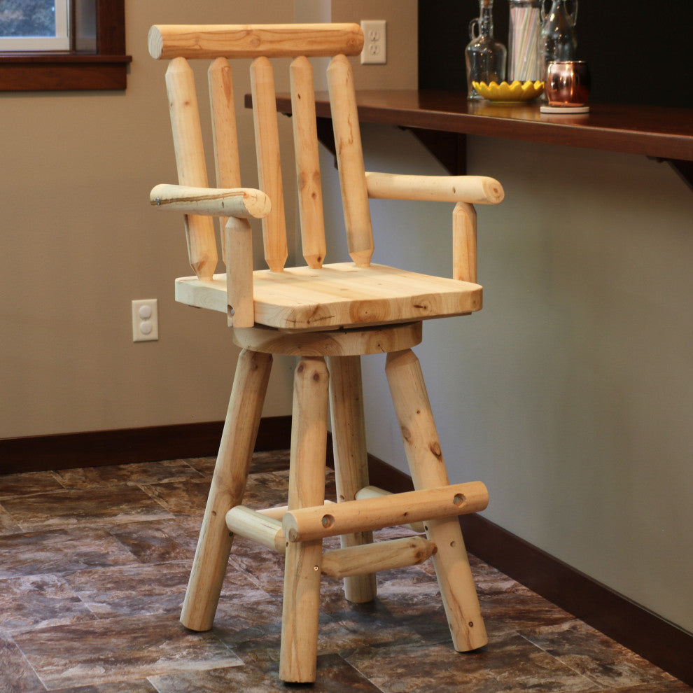 Sunnydaze Rustic Bar Stool - Log Style Unfinished Wood - Multiple Options, 1 Barstool