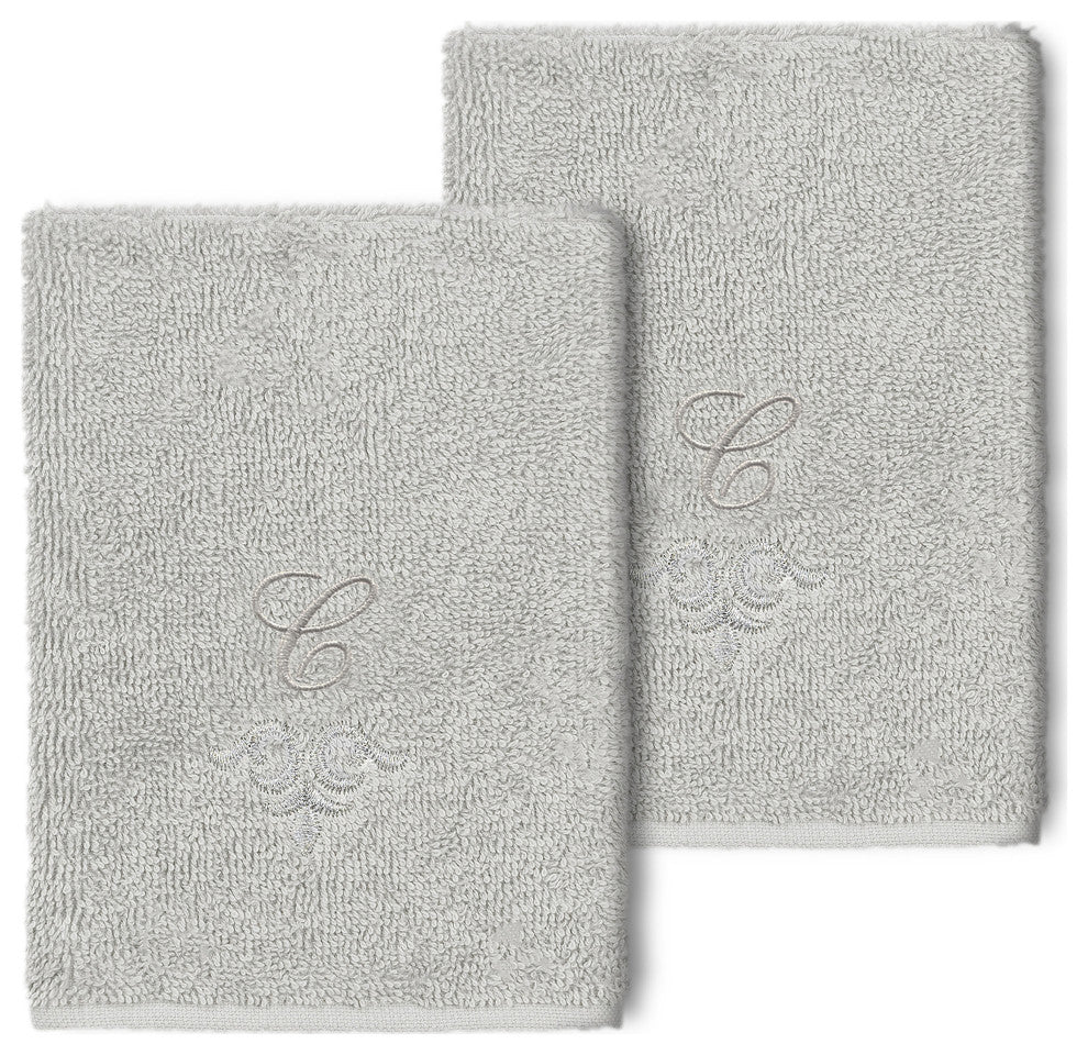 Linum Home Turkish Cotton Monica 2-Piece Embellished Washcloth Set, Light Gray