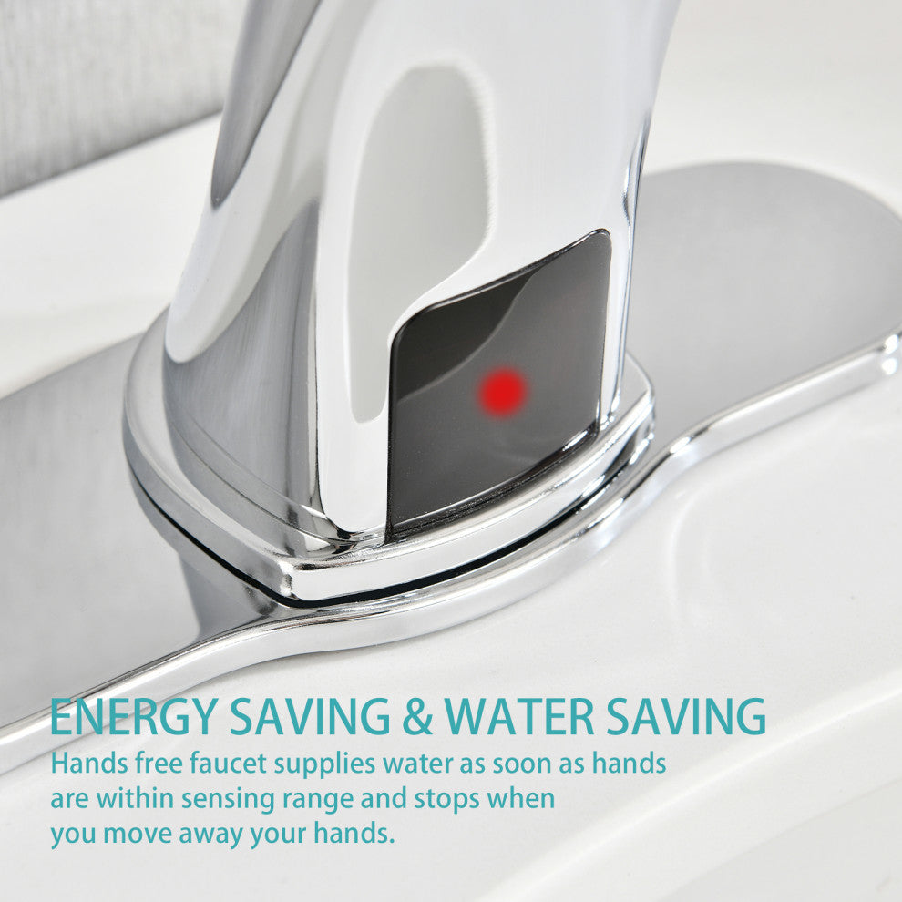 Touchless Bathroom Sink Faucet with Deck Plate Polished Chrome