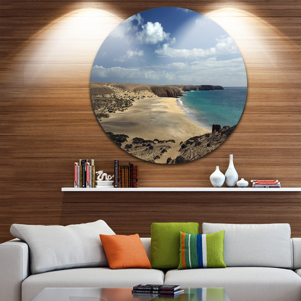 Bright Seashore With Blue Waters, Seashore Disc Metal Artwork, 23"