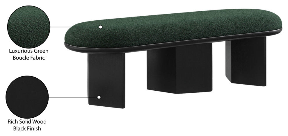 Wilshire Boucle Fabric Upholstered Bench, Green, Black Finish