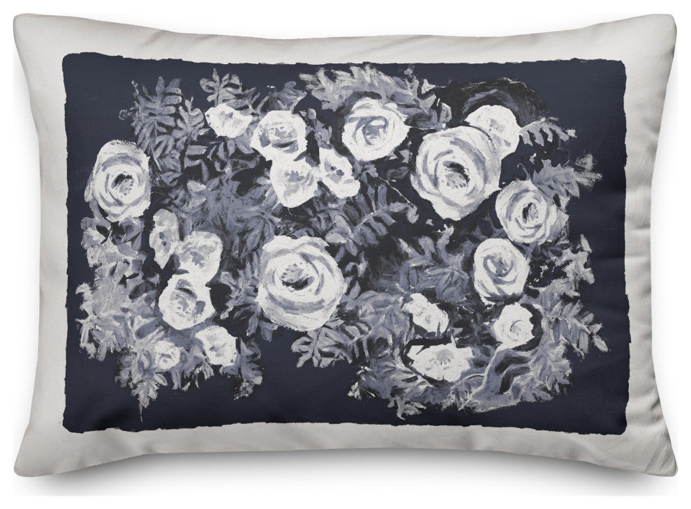 Whit and Blue Floral 14x20 Spun Poly Pillow
