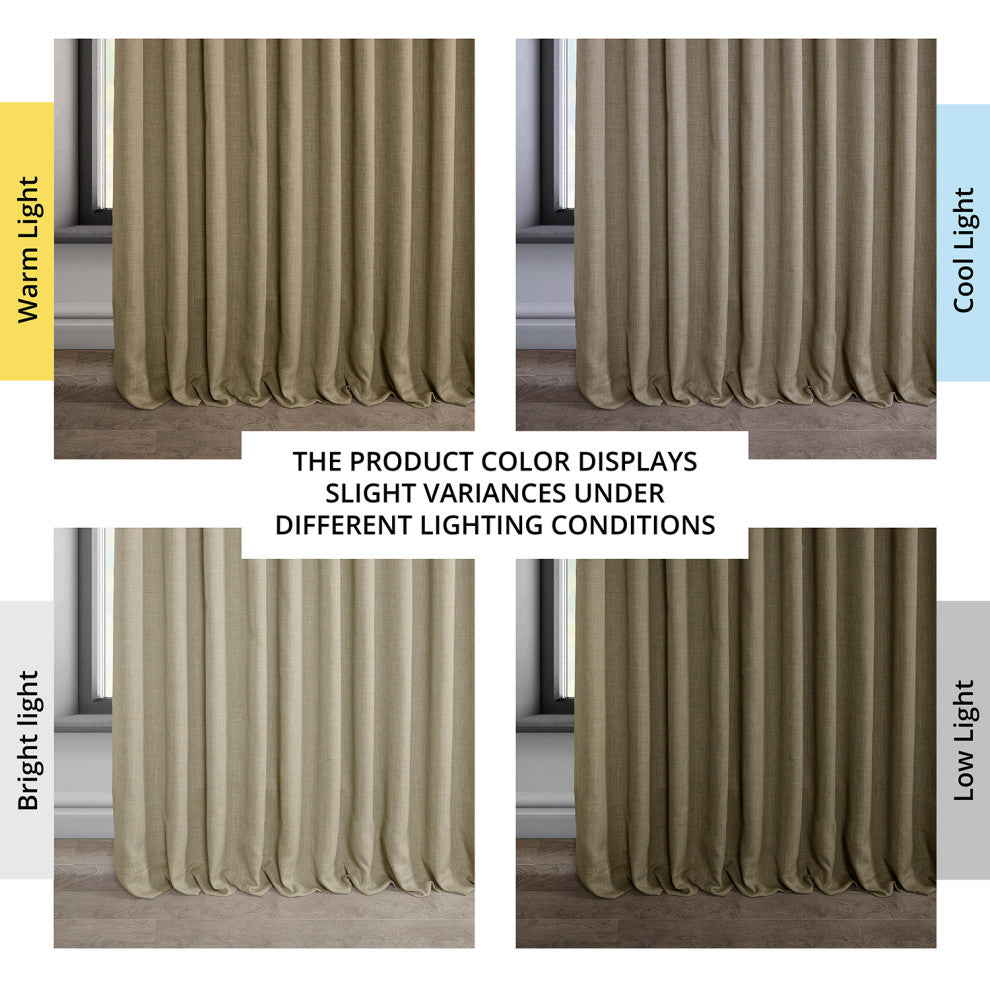 Faux Linen Extra Wide Room Darkening Curtain Single Panel, Nomad Tan, 100w X 96l