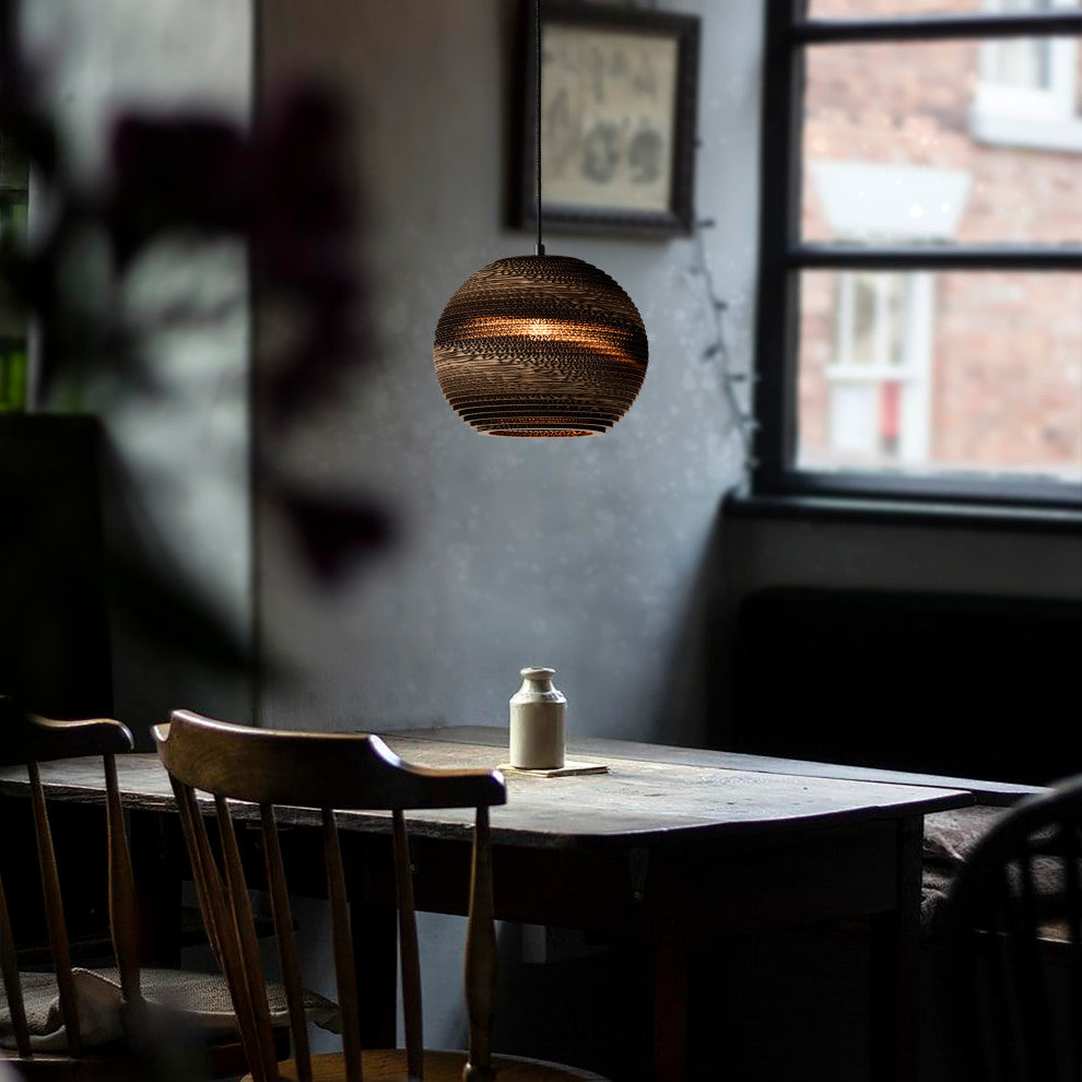 1-light Brown Natural Pendant Light With Nordic Style Globe Cardboard Shade