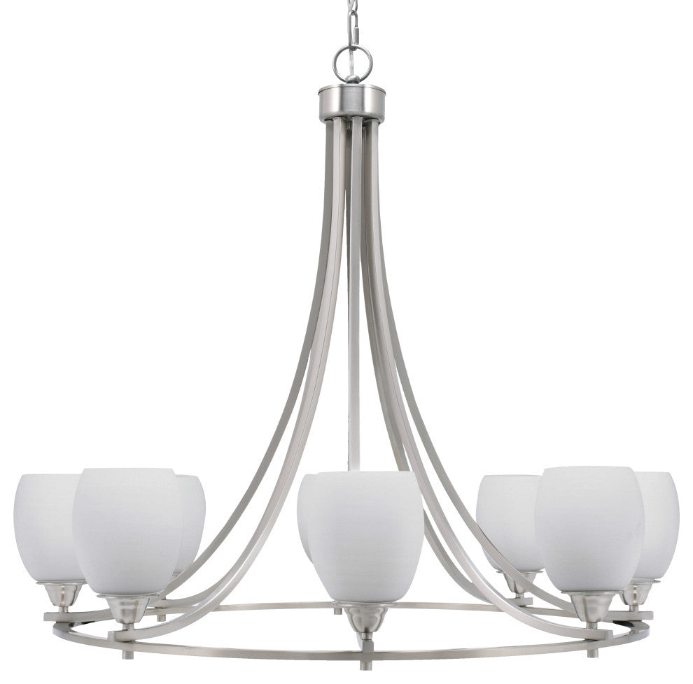 Paramount 8-Light Chandelier, Brushed Nickel, 5" White Linen Glass
