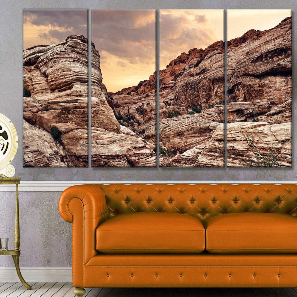 Scenic Red Rock Canyon in Nevada, Landscape Canvas Art Print, 48"x28", 4 Panels