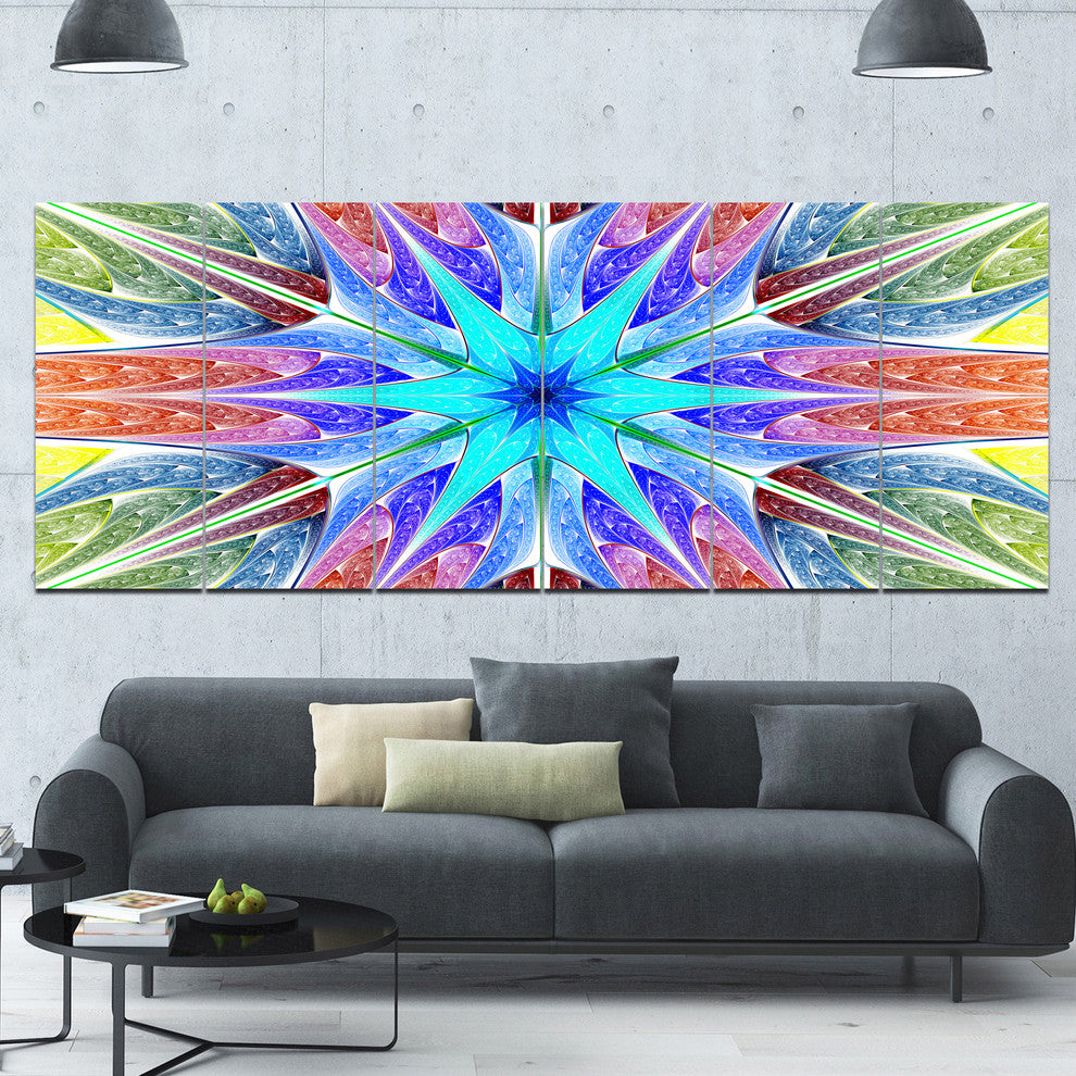 Multi Color Pink Fractal Stained Glass, Abstract Canvas Print, 70"x28", 6 Panels