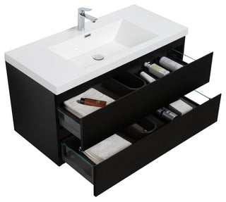 Aurora Wall Mount Vanity, White Acrylic Top, Matte Midnight Black, 42"
