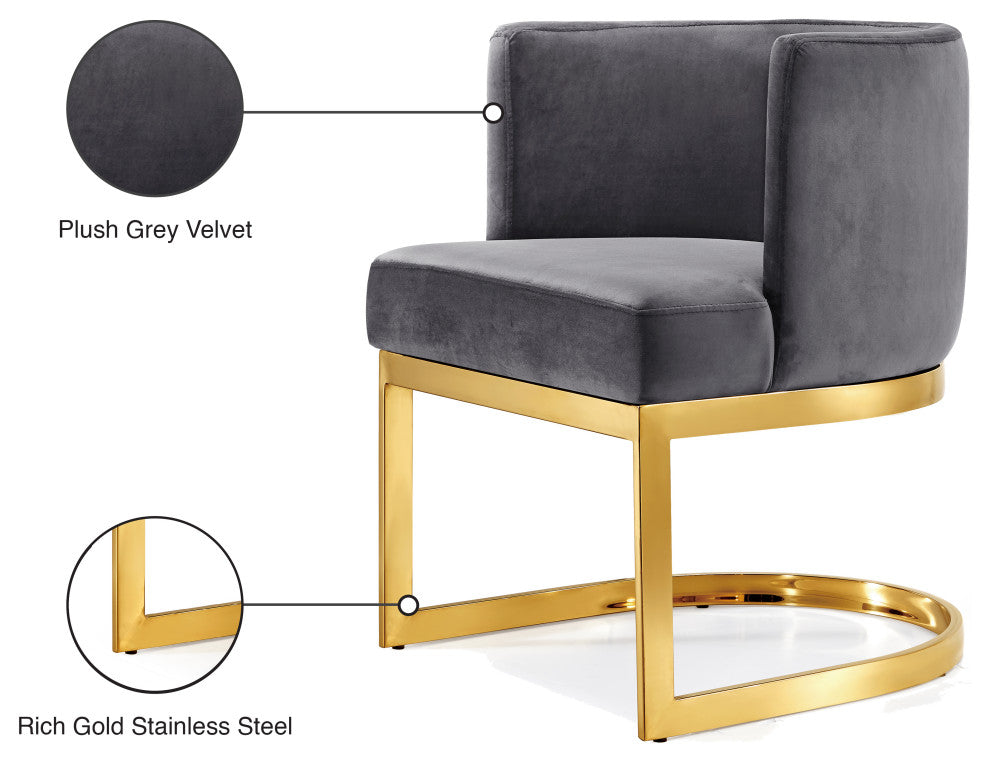 Gianna Velvet Dining Chair, Gray, Gold Base
