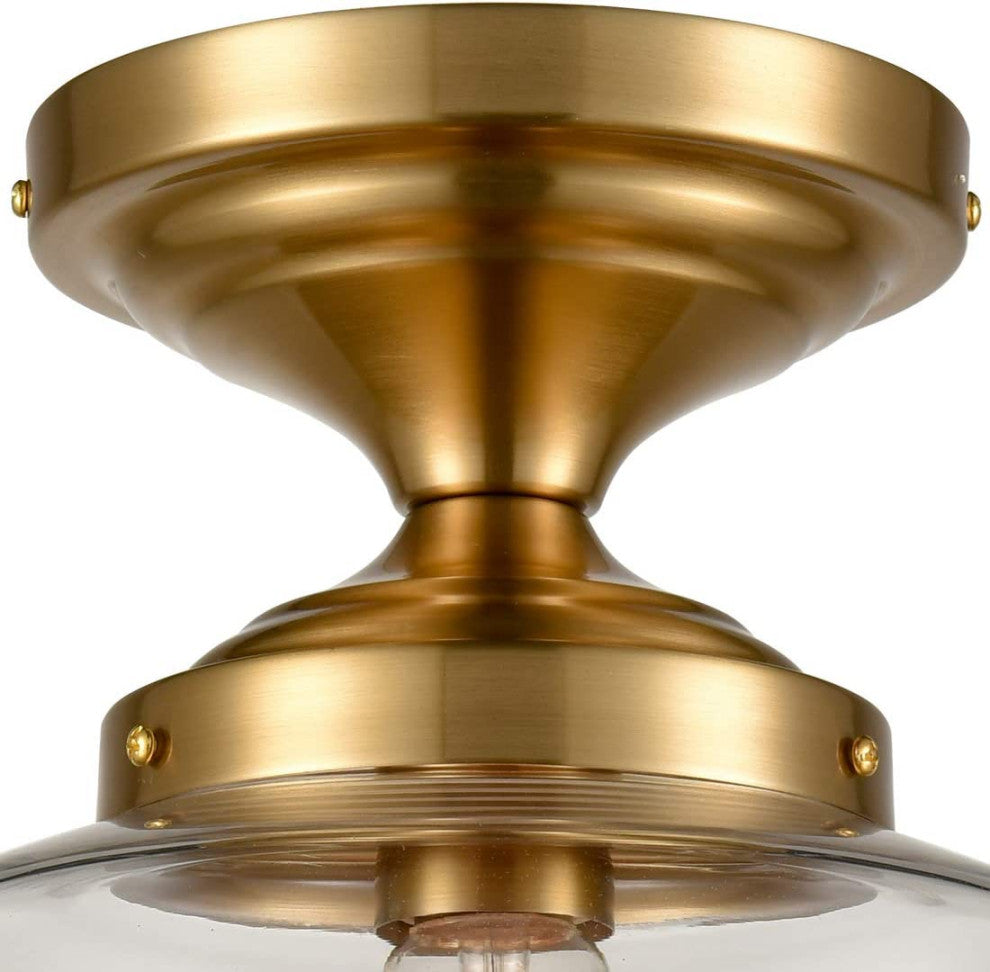 Industrial Brass Ceiling Light Fixture, Simplicity Glass, Flush Mount