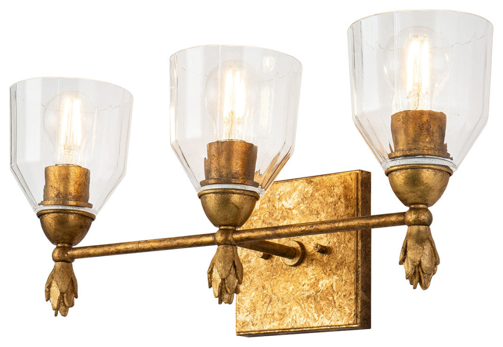 Felice 3 Light Bath Vanity Light, Gold Finial 1 Gold