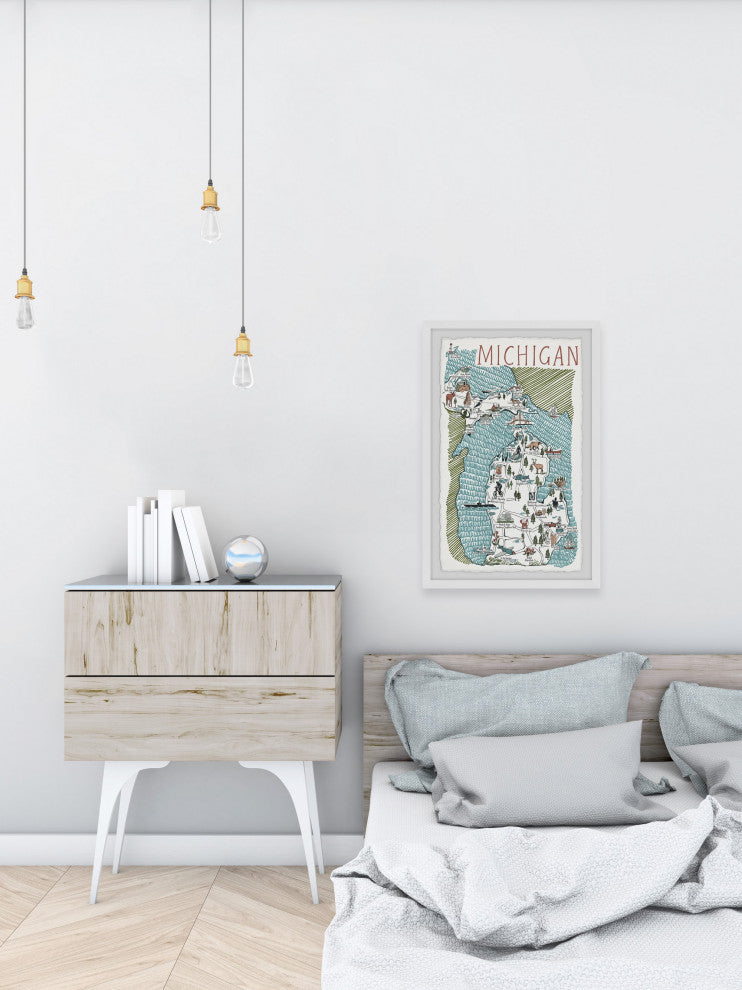 "Michigan Illustrated Map II" Framed Painting Print, 20x30