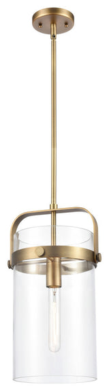 Pilaster 1 Light 8" Stem Pendant, Brushed Brass, Clear Glass