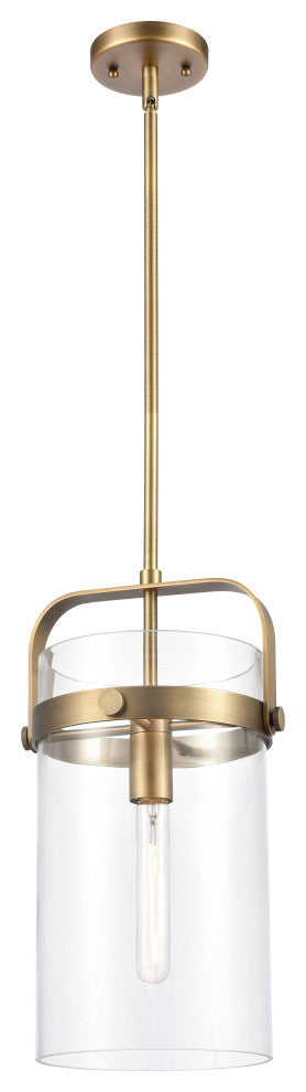 Pilaster 1 Light 8" Stem Pendant, Brushed Brass, Clear Glass