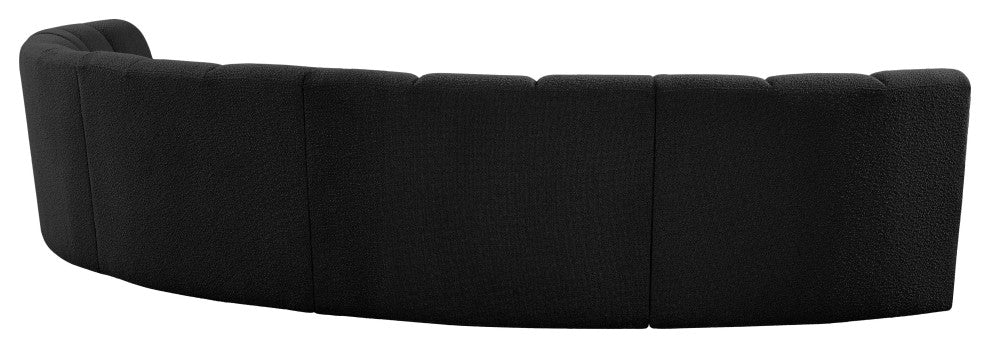 Infinity Black Boucle Fabric Upholstered Arc Shaped Modular Sectional, Black, 5-Piece, Arc-Shaped