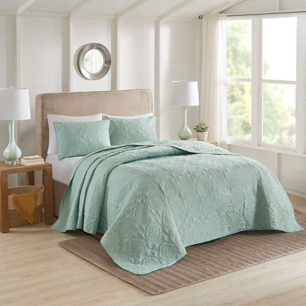 510 Design Oakley Quilted Oversized 3-Piece Bedspread Set, Seafoam, King/Cal Kin