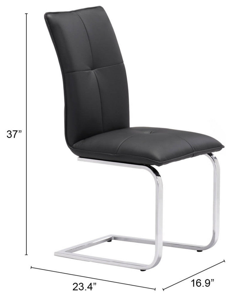 Dining Chair, Set of 2, Faux Vinyl Leather, Steel, Black, Chrome, Cafe Bistro