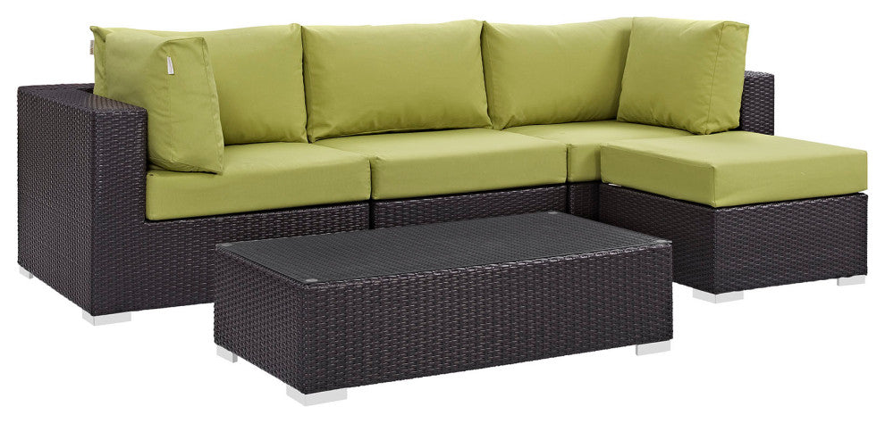 Modway Convene 5 Piece Outdoor Patio Sectional Set, Espresso Peridot
