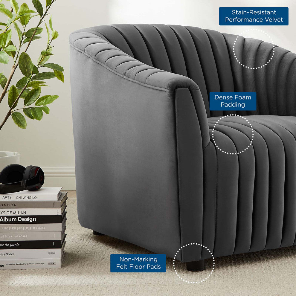 Armchair Accent Tufted Chair, Charcoal Gray, Velvet, Modern Lounge Cafe