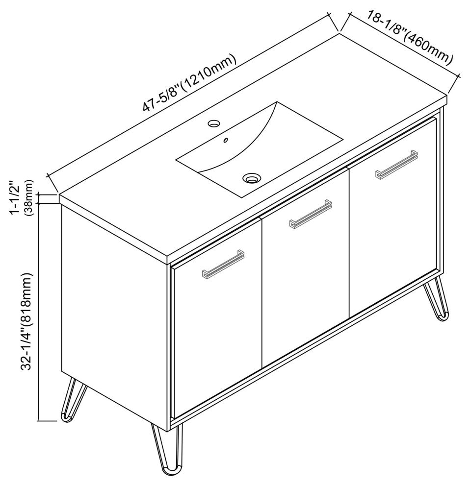 Bonnie 48" Single Bathroom Vanity Set Ceramic, Glossy White