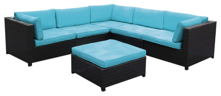 Wicker Outdoor Furniture Sectional Sofa Set, Cushions, Blue