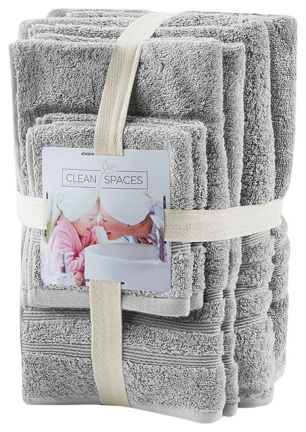 Clean Spaces Nurture Sustainable Antimicrobial Bath Towel 6 Piece Set, Grey