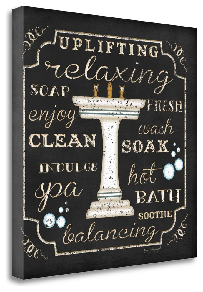 "Bath I - Black And White" By Jennifer Pugh, Giclee Print on Gallery Wrap Canvas