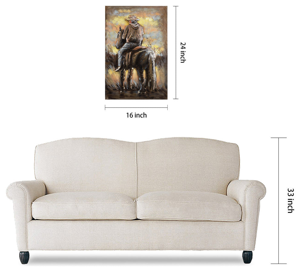 "Cowboy" Mixed Media Iron Hand Painted Dimensional Wall Art