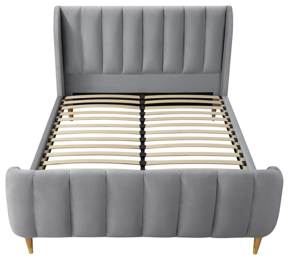 Loft Lyfe Eliyahu Bed Upholstered, Gray Velvet Queen