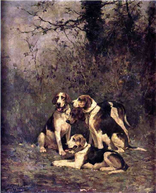 Charles Olivier De Penne Hounds at Rest, 20"x25" Gallery Wrapped Canvas Print