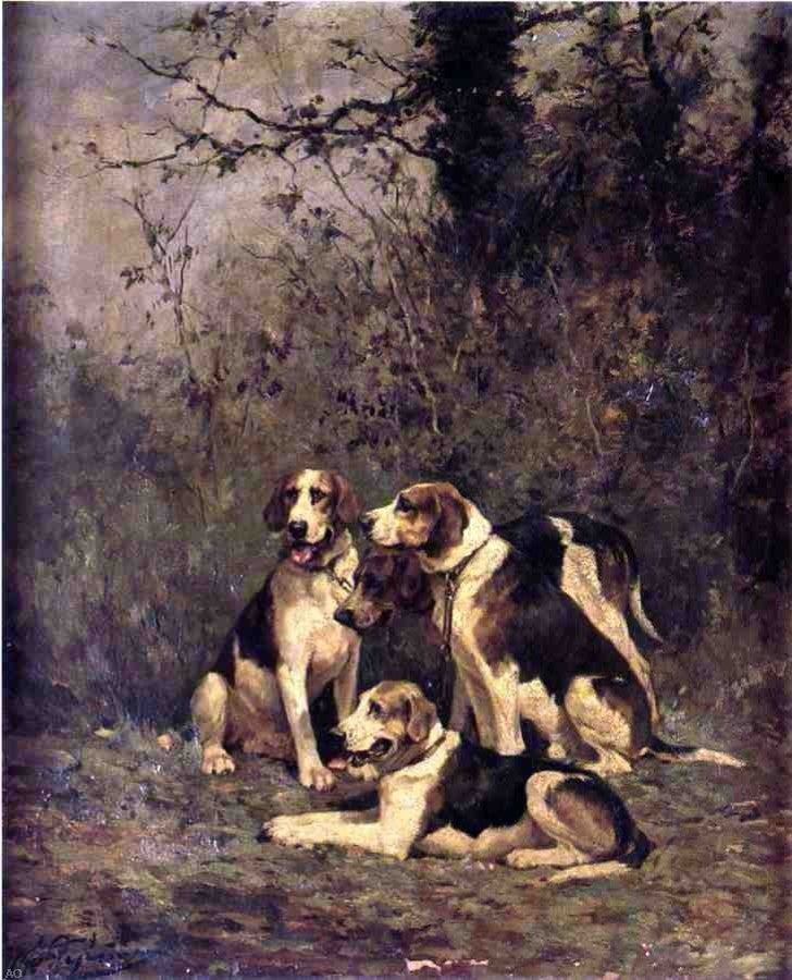 Charles Olivier De Penne Hounds at Rest, 20"x25" Gallery Wrapped Canvas Print
