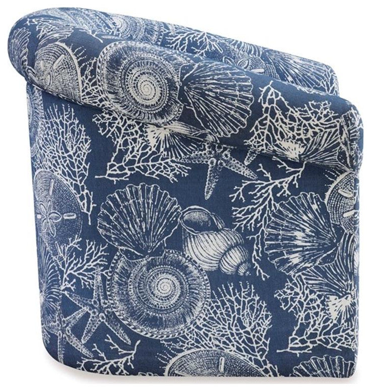 Home Square 2 Piece Swivel Coastal Wood Upholstered Club Chair Set in Blue