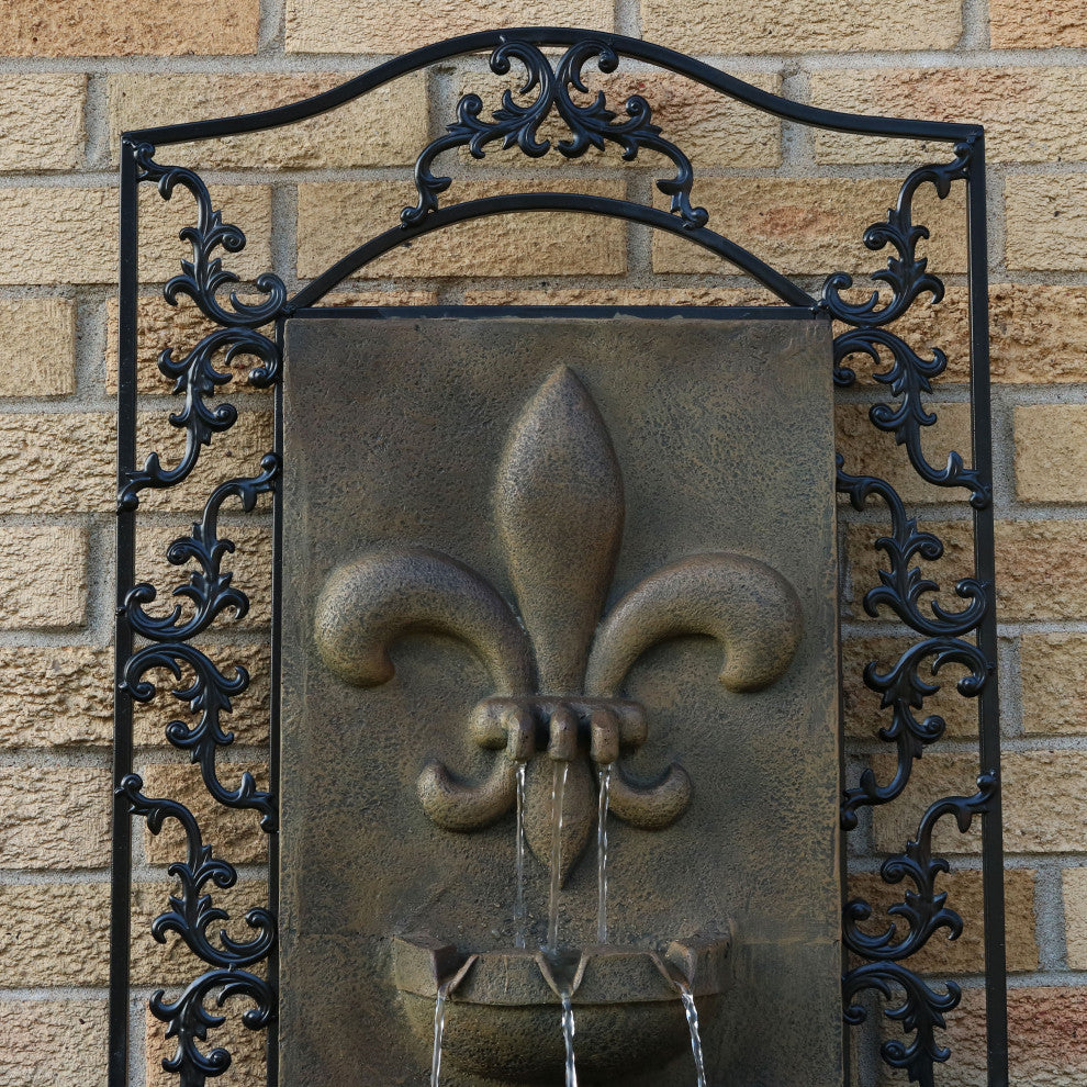 Sunnydaze French Lily Electric Outdoor Wall Fountain, Florentine Stone