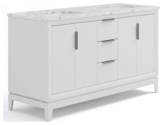 Elizabeth 60" Double Sink Carrara White Marble Vanity, Pure White