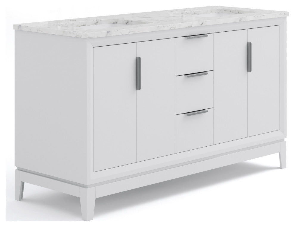 Elizabeth 60" Double Sink Carrara White Marble Vanity, Pure White