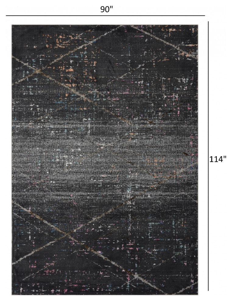 8'x10' Distressed Black Abstract Area Rug