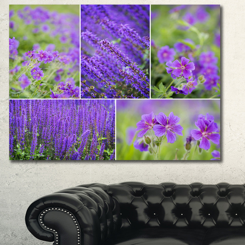 Blue Spring Flowers Collage, Floral Canvas Art Print, 40"x30"