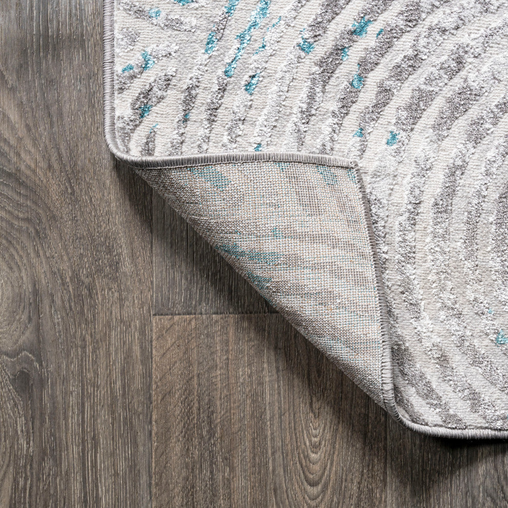 Timeworn Modern Abstract Area Rug, Gray/Turquoise, 2'x10'