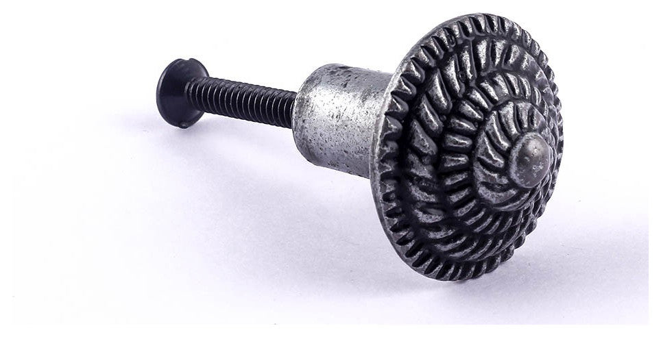 Round Iron Cabinet Knob Pewter Finish Fibonacci Design Cabinet Hardware