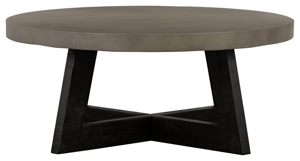 Chester Modern Concrete and Acacia Round Coffee Table